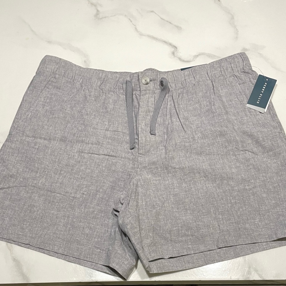 Perry Ellis Linen Blend Drawstring Shorts, Gray, XXL - New With Tags‎